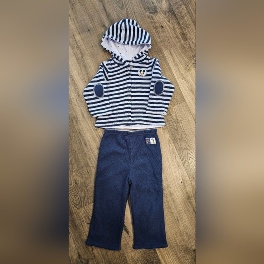 24M Disney‎ Store Striped Thermal Vintage Mickey Mouse Hoodie 2piece Sweatsuit